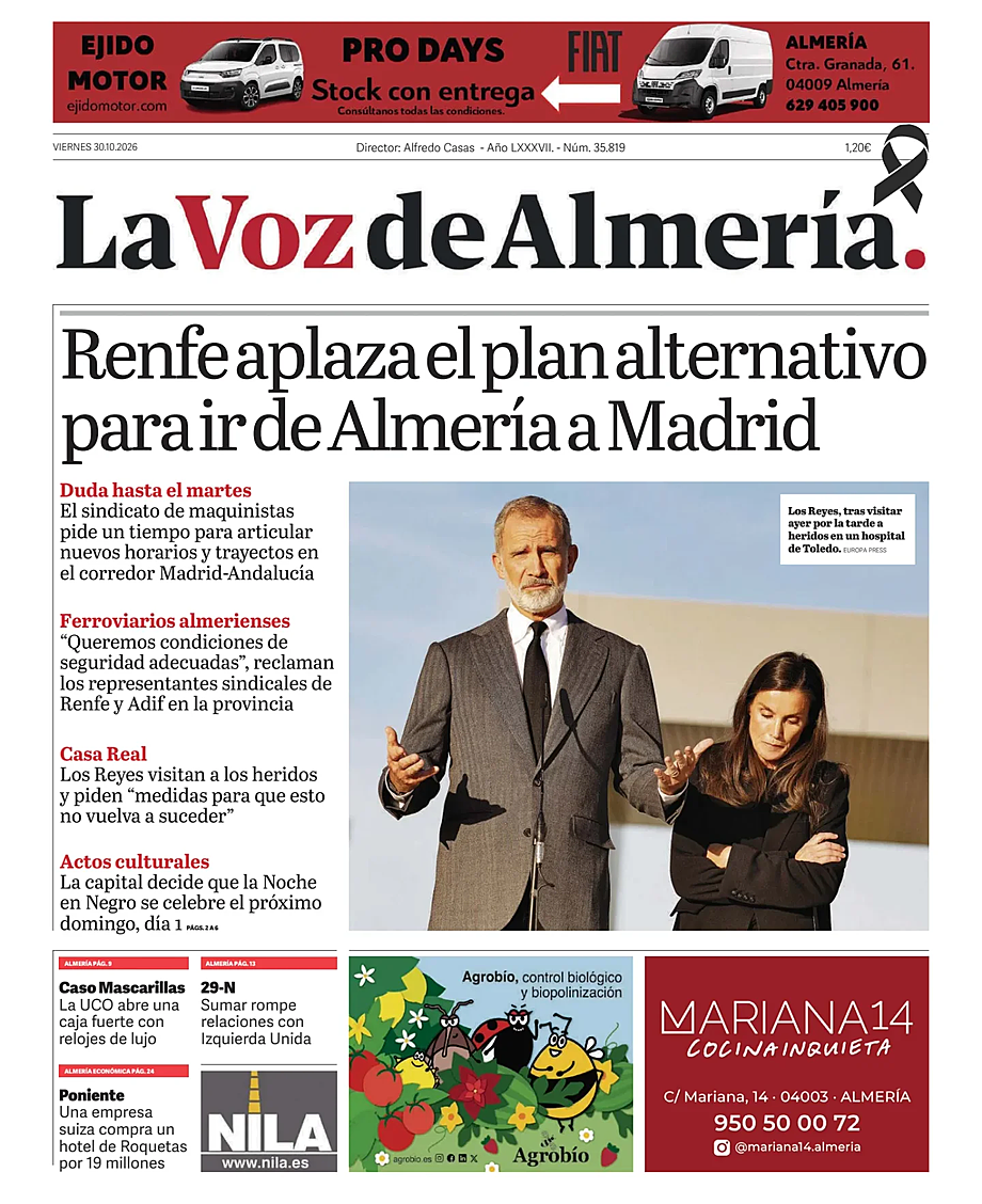 Portada La Voz de Almería de hoy - Quiosco 30 octubre 2026