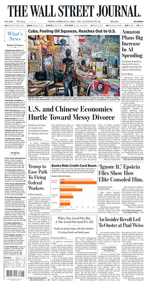 Prima pagina The Wall Street Journal di oggi - Quotidiano finanza