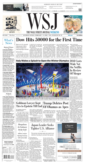 Prima pagina The Wall Street Journal di oggi - Quotidiano finanza