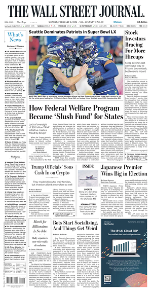 Prima pagina The Wall Street Journal di oggi - Quotidiano finanza