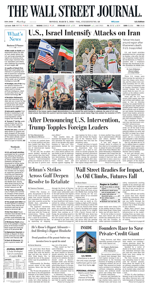 Prima pagina The Wall Street Journal di oggi - Quotidiano finanza