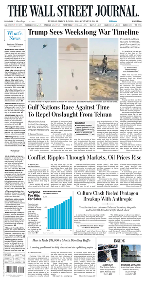 Prima pagina The Wall Street Journal di oggi - Quotidiano finanza