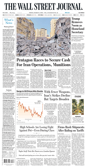 Prima pagina The Wall Street Journal di oggi - Quotidiano finanza