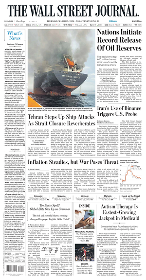 Prima pagina The Wall Street Journal di oggi - Quotidiano finanza