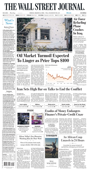 Prima pagina The Wall Street Journal di oggi - Quotidiano finanza