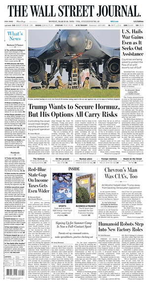 Prima pagina The Wall Street Journal di oggi - Quotidiano finanza