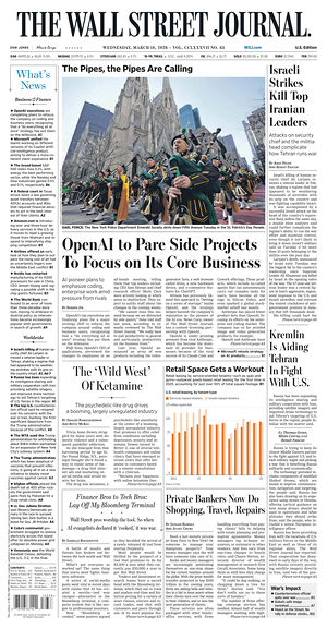 Prima pagina The Wall Street Journal di oggi - Quotidiano finanza