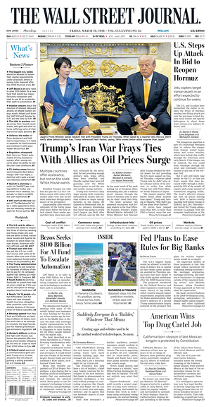 Prima pagina The Wall Street Journal di oggi - Quotidiano finanza