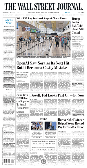 Prima pagina The Wall Street Journal di oggi - Quotidiano finanza