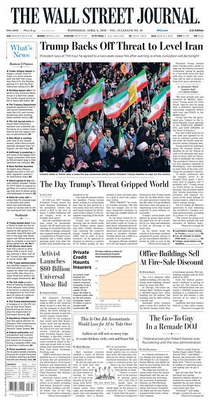 Prima pagina The Wall Street Journal di oggi - Quotidiano finanza