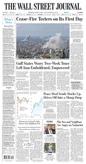 Prima pagina The Wall Street Journal di oggi - Quotidiano finanza