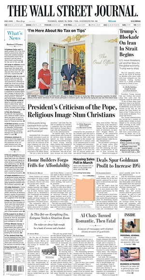 Prima pagina The Wall Street Journal di oggi - Quotidiano finanza