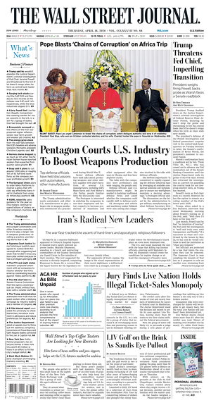 Prima pagina The Wall Street Journal di oggi - Quotidiano finanza