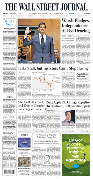 Prima pagina The Wall Street Journal di oggi - Quotidiano finanza