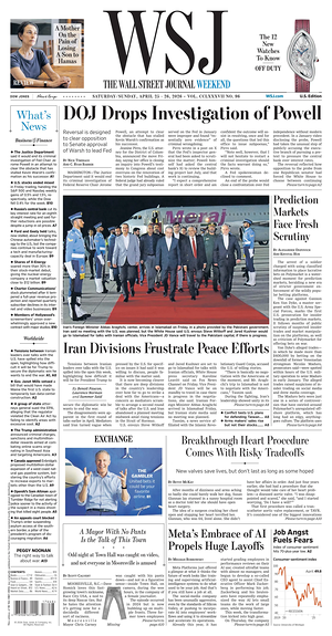 Prima pagina The Wall Street Journal di oggi - Quotidiano finanza