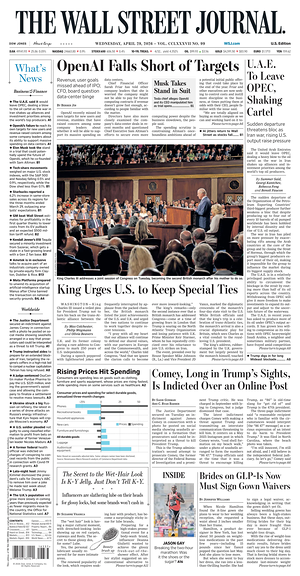 The Wall Street Journal prima pagina