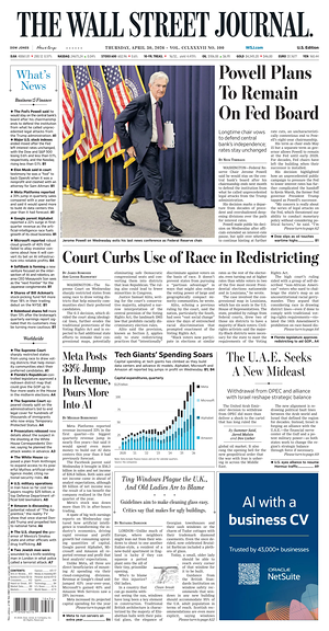 Prima pagina The Wall Street Journal di oggi - Quotidiano finanza