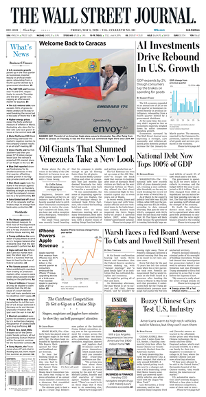 Prima pagina The Wall Street Journal di oggi - Quotidiano finanza