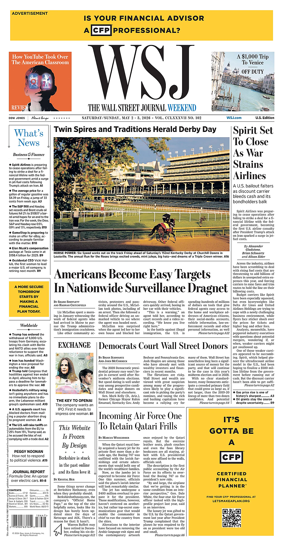 Portada The Wall Street Journal de hoy - Quiosco 2 mayo 2026