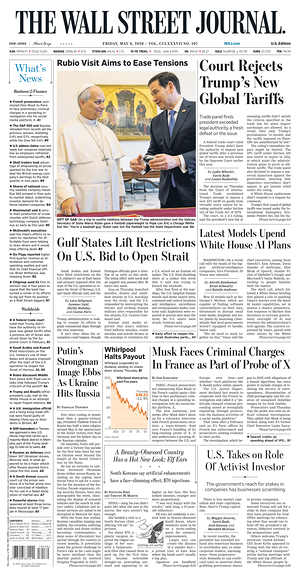 Prima pagina The Wall Street Journal di oggi - Quotidiano finanza