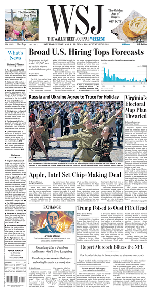 Prima pagina The Wall Street Journal di oggi - Quotidiano finanza