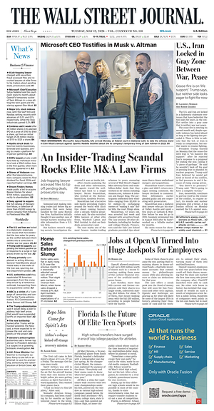Prima pagina The Wall Street Journal di oggi - Quotidiano finanza