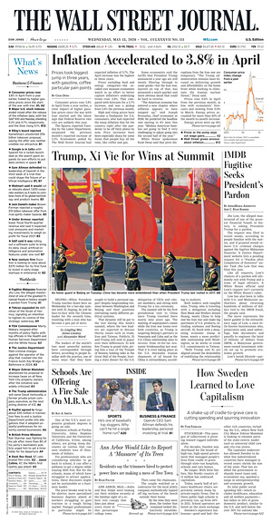Prima pagina The Wall Street Journal di oggi - Quotidiano finanza