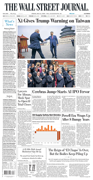 Prima pagina The Wall Street Journal di oggi - Quotidiano finanza