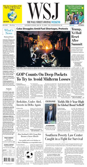 Prima pagina The Wall Street Journal di oggi - Quotidiano finanza