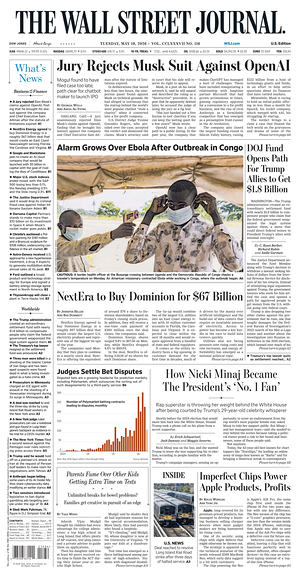 Prima pagina The Wall Street Journal di oggi - Quotidiano finanza