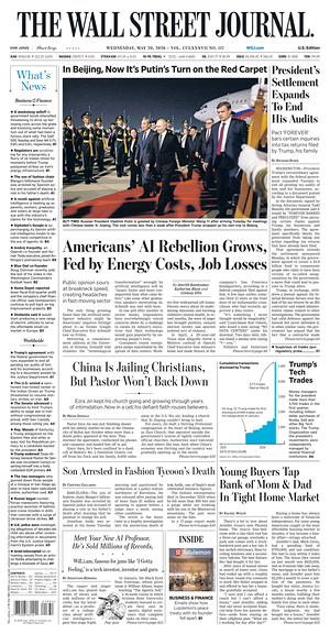 Prima pagina The Wall Street Journal di oggi - Quotidiano finanza