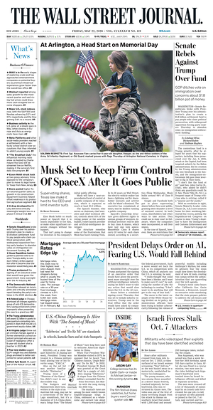 Prima pagina The Wall Street Journal di oggi - Quotidiano finanza
