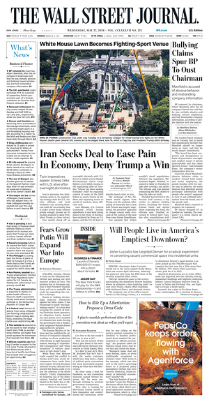 Prima pagina The Wall Street Journal di oggi - Quotidiano finanza