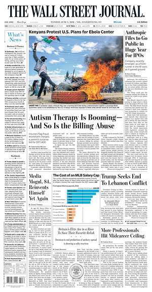 Prima pagina The Wall Street Journal di oggi - Quotidiano finanza