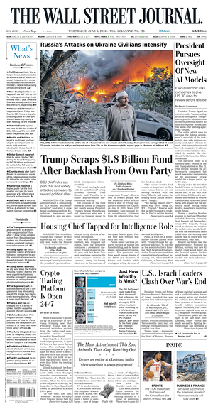 Prima pagina The Wall Street Journal di oggi - Quotidiano finanza