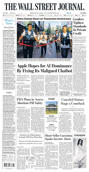 Prima pagina The Wall Street Journal di oggi - Quotidiano finanza