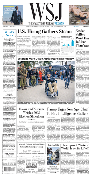Prima pagina The Wall Street Journal di oggi - Quotidiano finanza