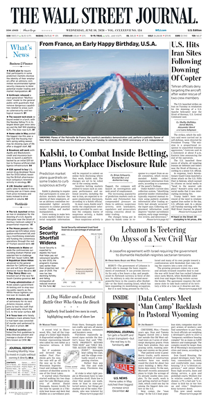 Prima pagina The Wall Street Journal di oggi - Quotidiano finanza