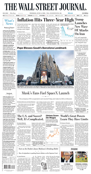 Prima pagina The Wall Street Journal di oggi - Quotidiano finanza