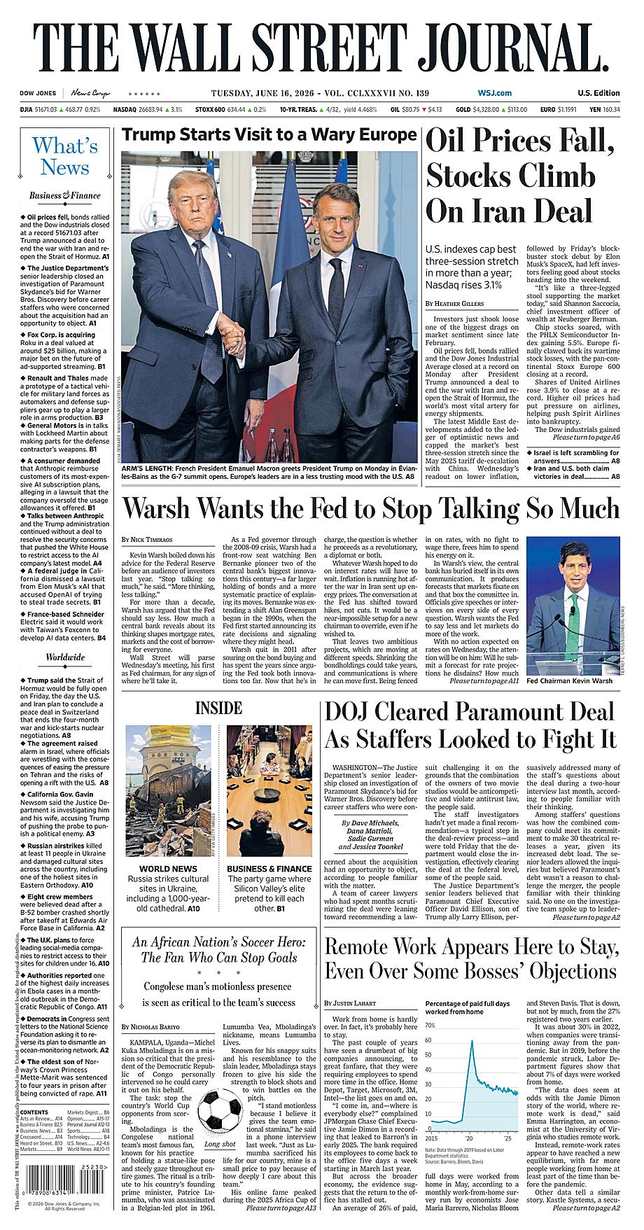 Portada The Wall Street Journal de hoy - Quiosco 16 junio 2026