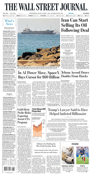 Prima pagina The Wall Street Journal di oggi - Quotidiano finanza