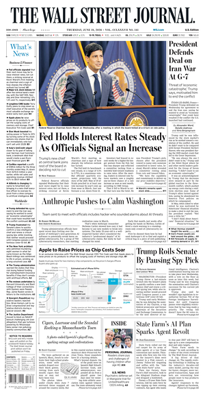Prima pagina The Wall Street Journal di oggi - Quotidiano finanza