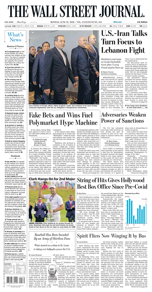 Prima pagina The Wall Street Journal di oggi - Quotidiano finanza