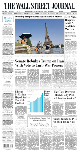 Prima pagina The Wall Street Journal di oggi - Quotidiano finanza