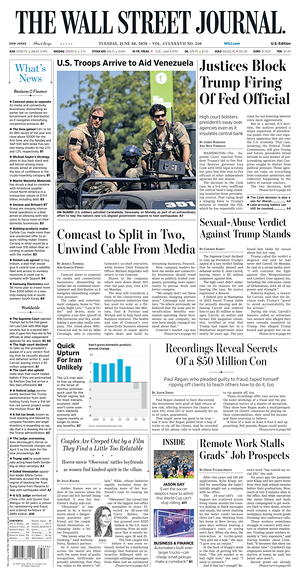 Prima pagina The Wall Street Journal di oggi - Quotidiano finanza