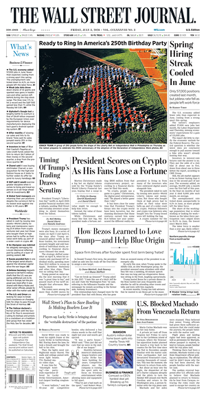 Prima pagina The Wall Street Journal di oggi - Quotidiano finanza
