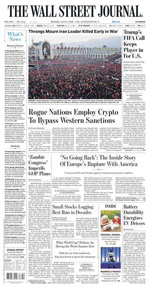 Prima pagina The Wall Street Journal di oggi - Quotidiano finanza