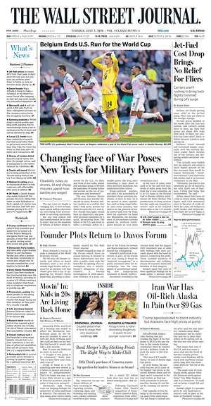 Prima pagina The Wall Street Journal di oggi - Quotidiano finanza