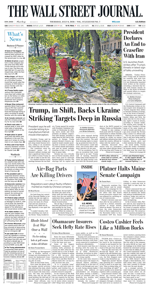 Prima pagina The Wall Street Journal di oggi - Quotidiano finanza