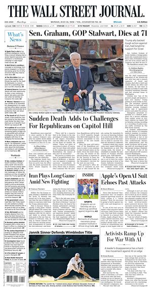 Prima pagina The Wall Street Journal di oggi - Quotidiano finanza